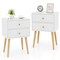 Costway 2PCS Mid Century Modern 2 Drawers Nightstand Sofa Side End Table White